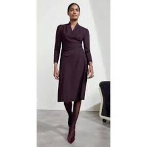 The Fold London Westbury Virgin Wool Dress Plum UK16 US12 NWT Career Elegant